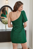 Verde Un Hombro Vestido de cóctel