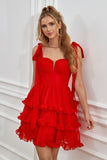 Vestido corto rojo de graduación con lazos