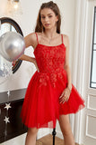 Rojo Escote A Vestido de graduación con apliques