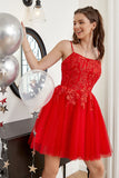 Rojo Escote A Vestido de graduación con apliques