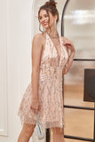 Lentejuelas Halter Vestido de Cóctel