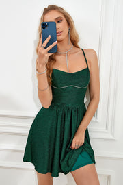 Correas de espagueti verde oscuro escote A Vestido de graduación