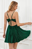 Correas de espagueti verde oscuro escote A Vestido de graduación