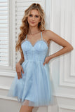Azul Cielo Tirantes de Espagueti Vestido de Cóctel