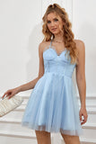 Azul Cielo Tirantes de Espagueti Vestido de Cóctel