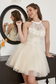 Champán con cuentas Halter Vestido de cóctel