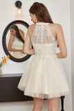Champán con cuentas Halter Vestido de cóctel