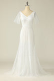 Vestido de novia de encaje en V blanco
