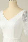 Vestido de novia de encaje en V blanco
