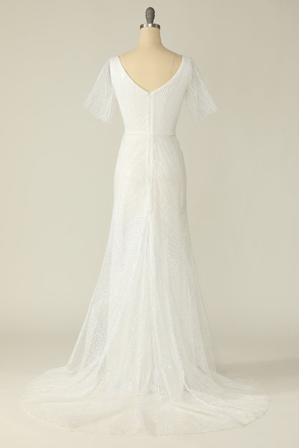 Vestido de novia de encaje en V blanco