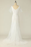 Vestido de novia de encaje en V blanco