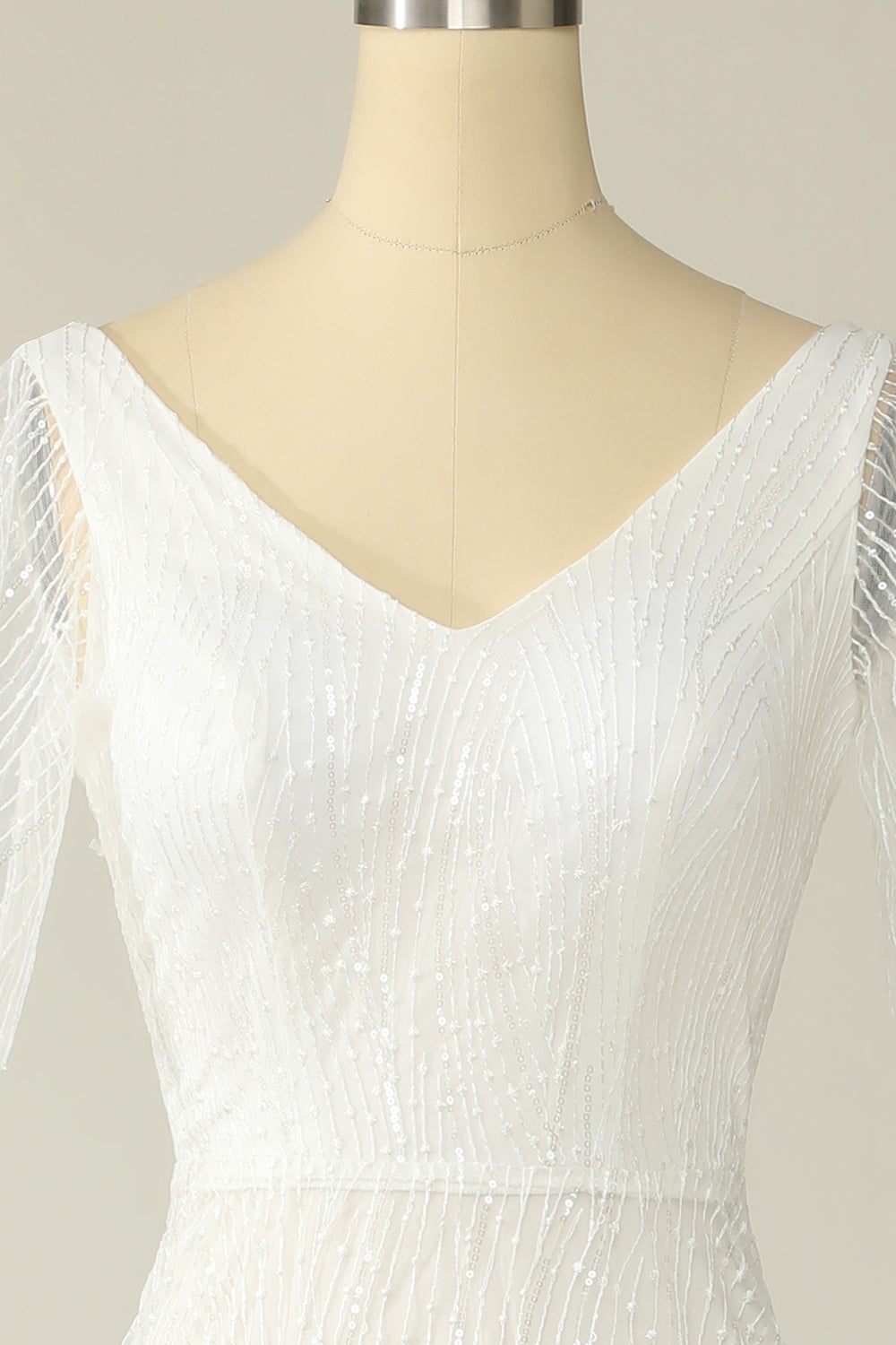 Vestido de novia de encaje en V blanco