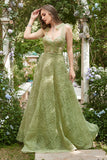 Vestido de Graduación Con Bordado Verde Claro A-Línea