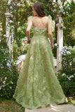 Vestido de Graduación Con Bordado Verde Claro A-Línea