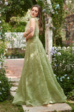 Vestido de Graduación Con Bordado Verde Claro A-Línea