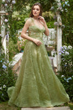 Vestido de Graduación Con Bordado Verde Claro A-Línea