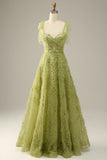 Vestido de Graduación Con Bordado Verde Claro A-Línea
