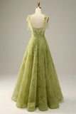 Vestido de Graduación Verde Claro A-Línea Con Bordado