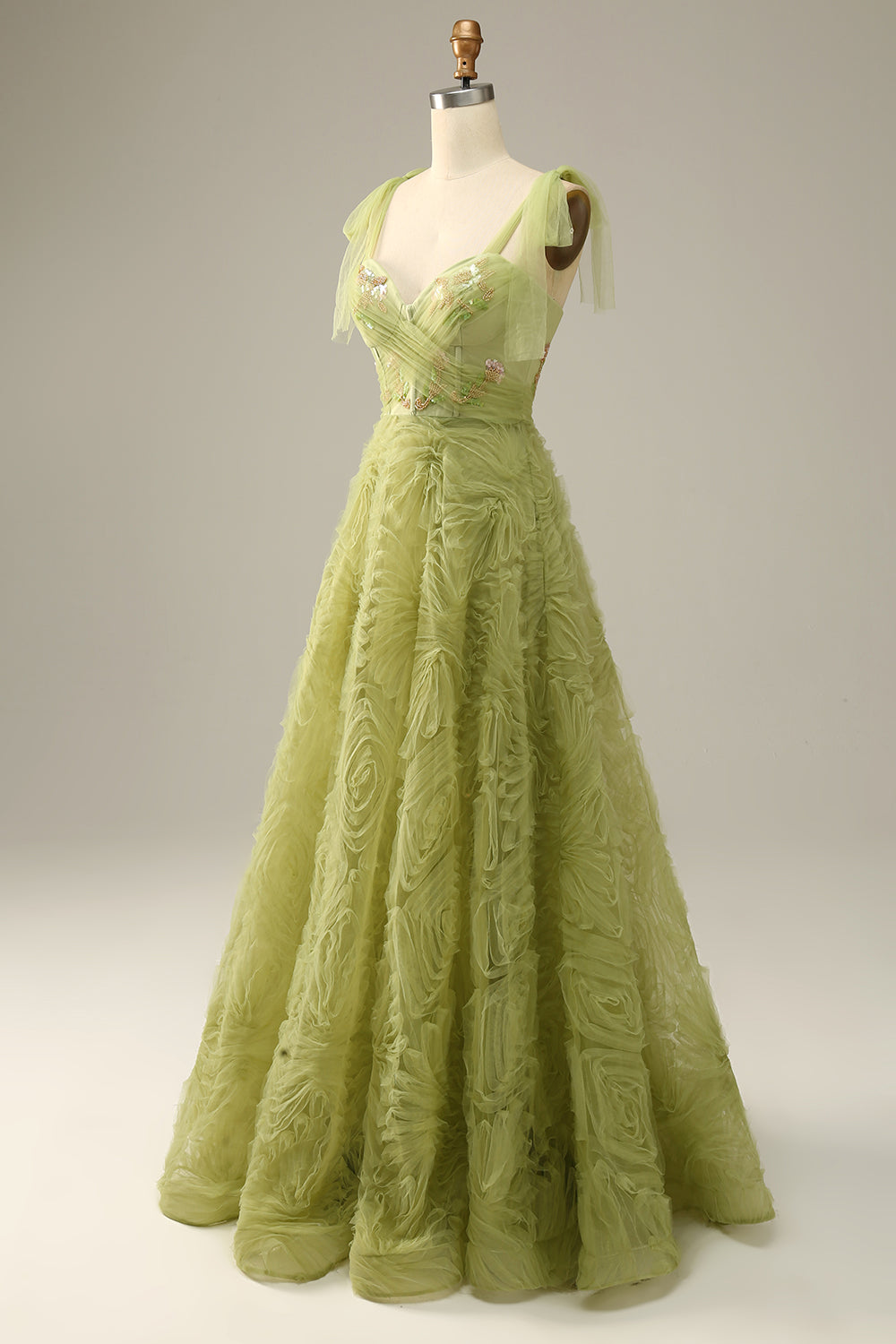Vestido de Graduación Verde Claro A-Línea Con Bordado