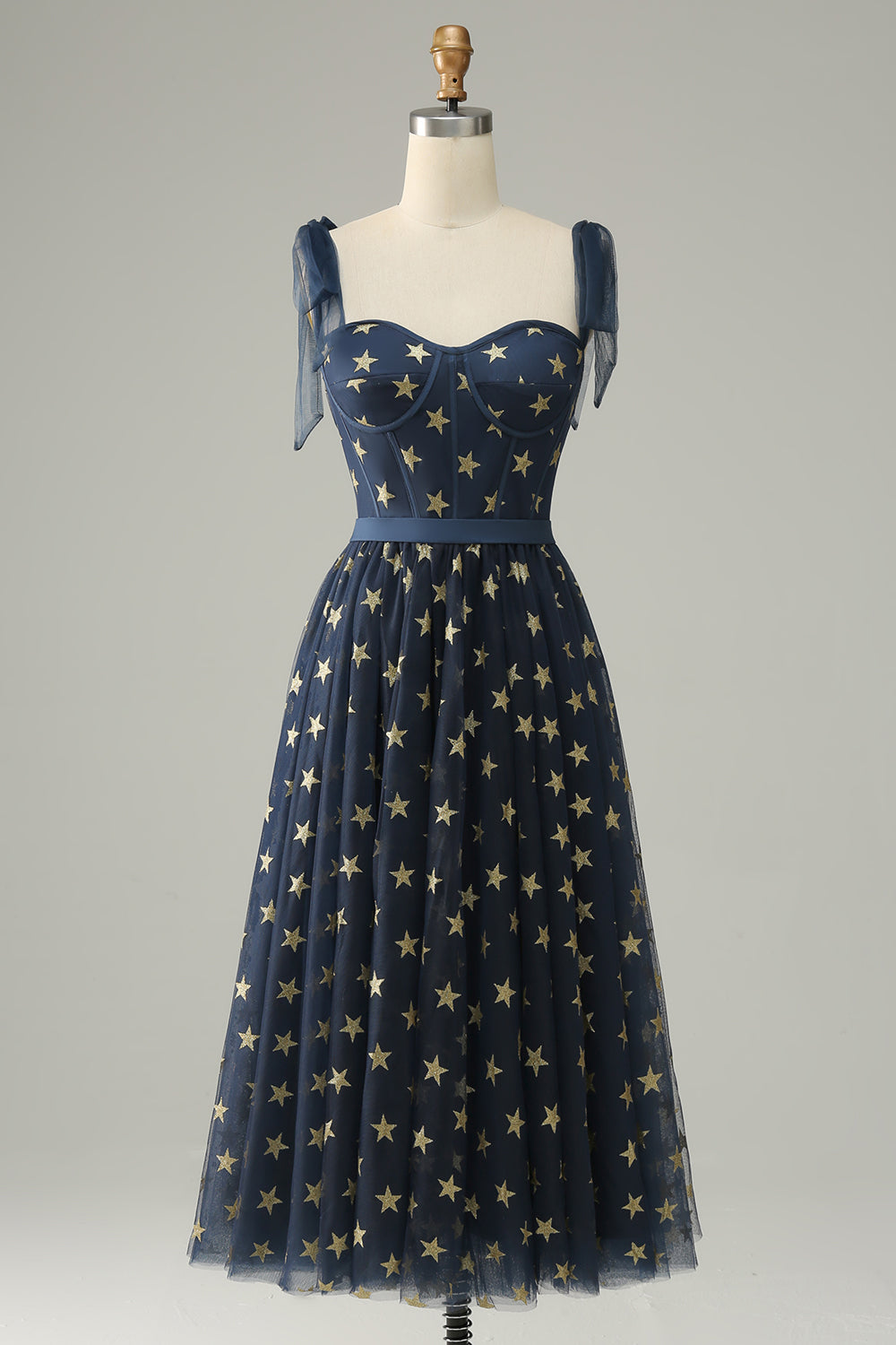 Azul Marino Escote A Vestido de Fiesta