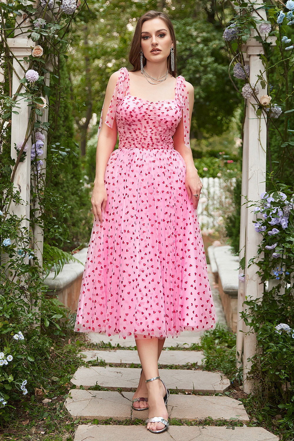 Tul Rosa Midi Vestido de Baile