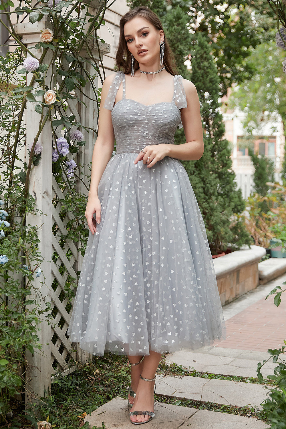Correas de Espagueti Gris Vestido de Graduación