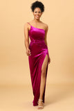 Vestido de fiesta terciopelo un hombro fucsia