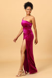 Vestido de fiesta terciopelo un hombro fucsia