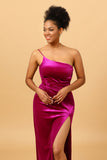 Vestido de fiesta terciopelo un hombro fucsia