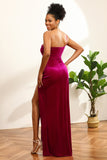 Fucsia Un Hombro Terciopelo Vestido de Dama de Honor