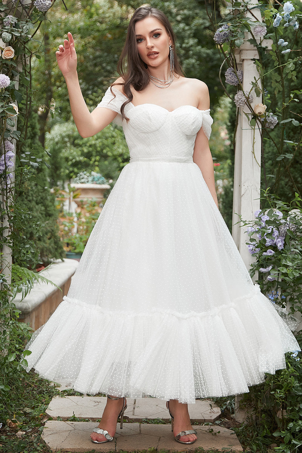 Marfil Hombro Descubierto Vestido de Fiesta