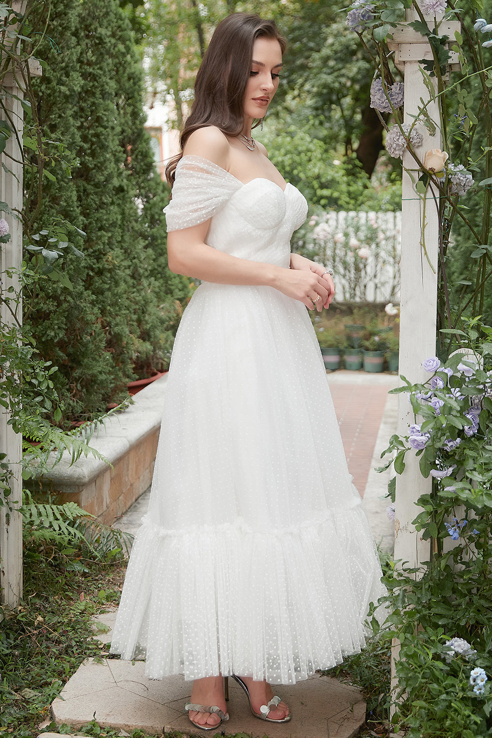 Marfil Hombro Descubierto Vestido de Fiesta