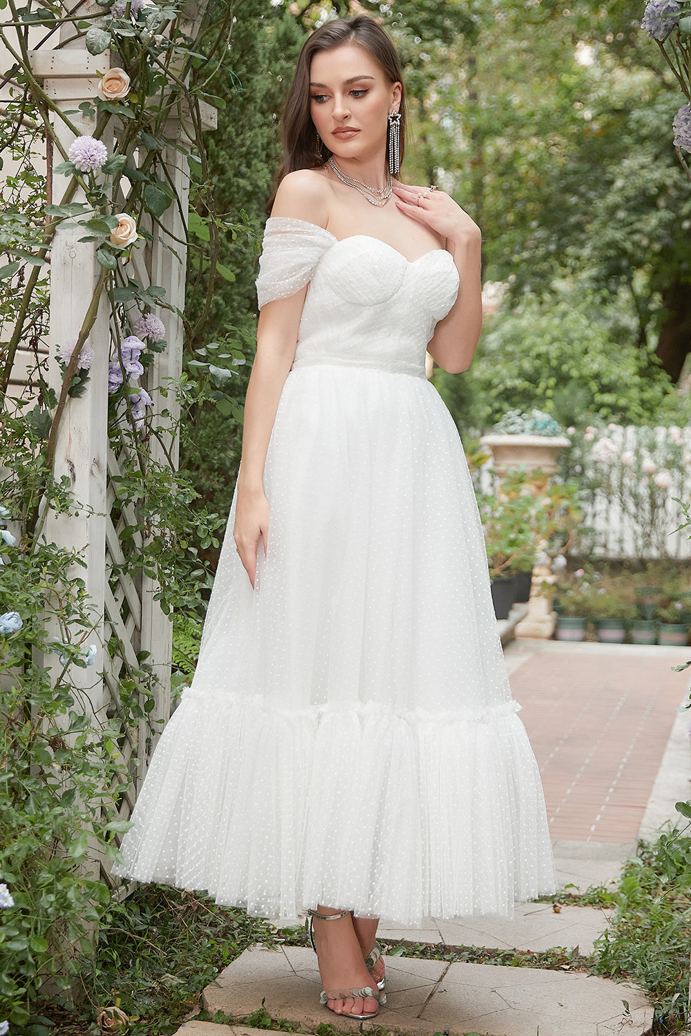 Marfil Hombro Descubierto Vestido de Fiesta