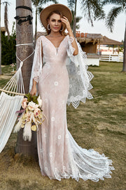 Vestido Boho de Novia Encaje Marfil y Champán Con Cabo