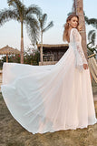 Encaje Marfil Manga Boho Vestido de Novia