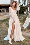 Encaje Marfil Manga Boho Vestido de Novia