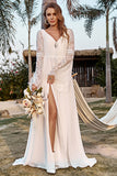 Encaje Marfil Manga Boho Vestido de Novia
