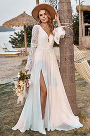 Encaje Marfil Manga Boho Vestido de Novia