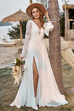 Encaje Marfil Manga Boho Vestido de Novia