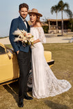 Sirena Marfil Fuera del Hombro Encaje Boho Vestido de Novia