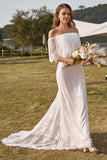 Sirena Marfil Fuera del Hombro Encaje Boho Vestido de Novia