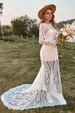 Sirena Marfil Mangas Largas Encaje Vestido de Novia Boho