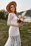 Sirena Marfil Mangas Largas Encaje Vestido de Novia Boho