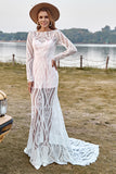 Sirena Marfil Mangas Largas Encaje Vestido de Novia Boho