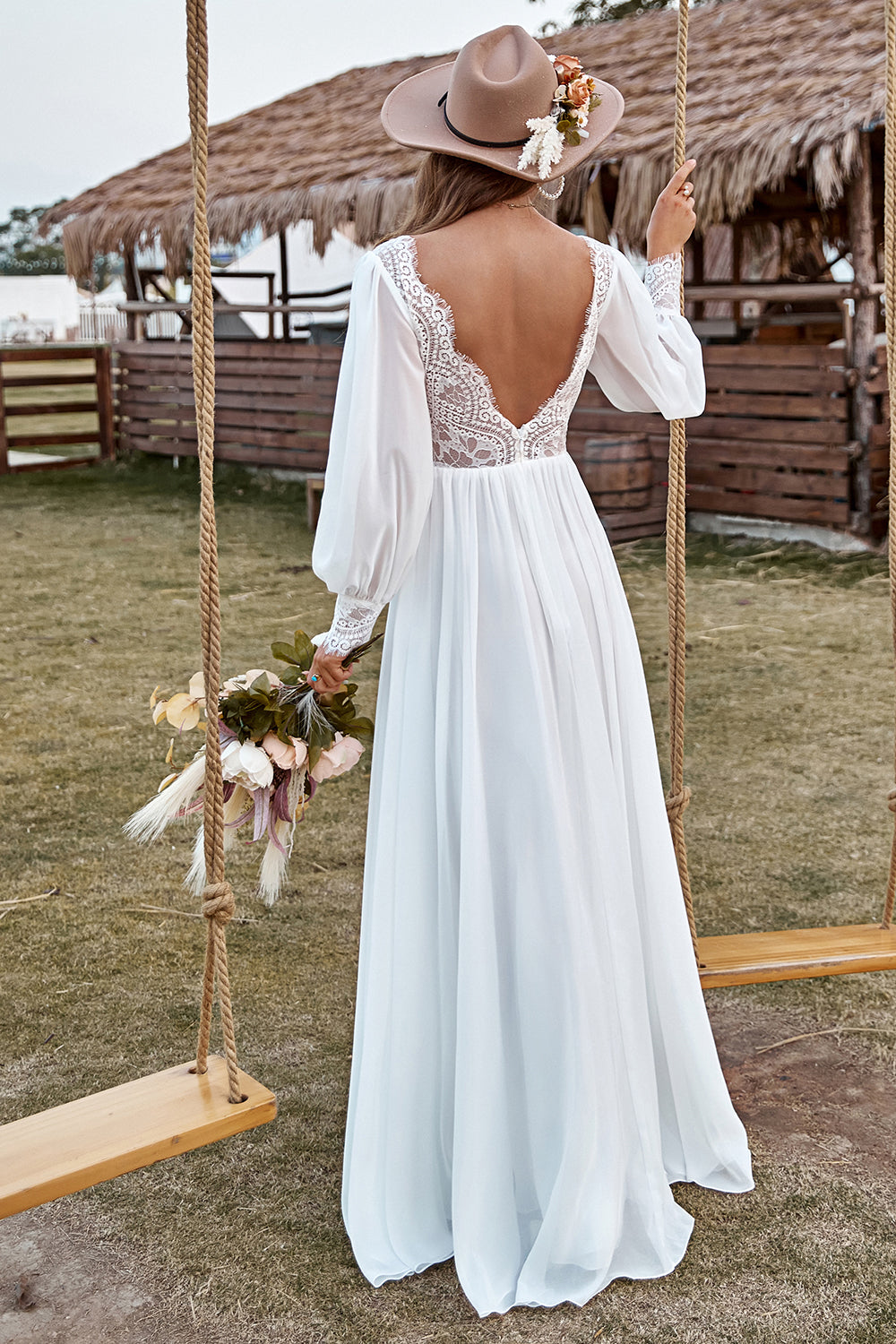 Vestido de Novia Manga Larga Boho Marfil