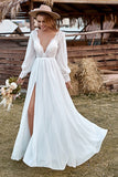 Vestido de Novia Manga Larga Boho Marfil