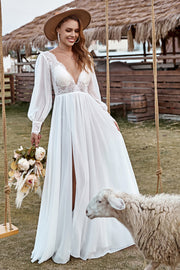 Vestido de Novia Manga Larga Boho Marfil