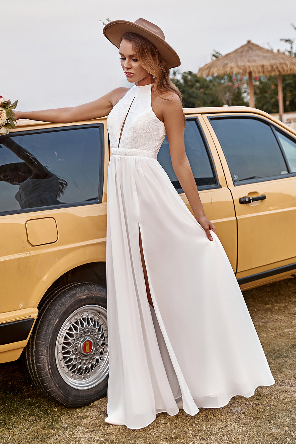 Vestido de Novia Halter Boho Blanco