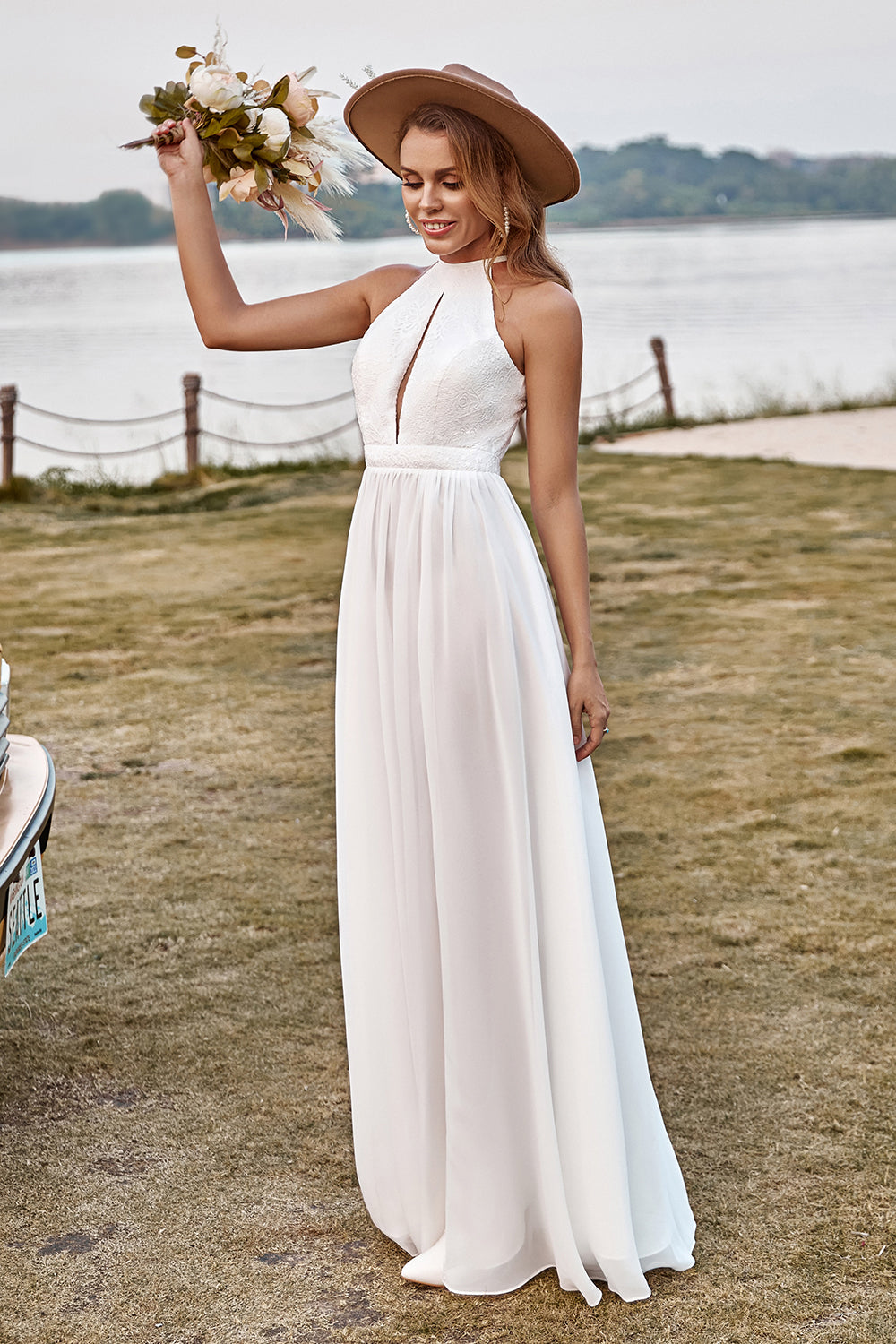 Vestido de Novia Halter Boho Blanco