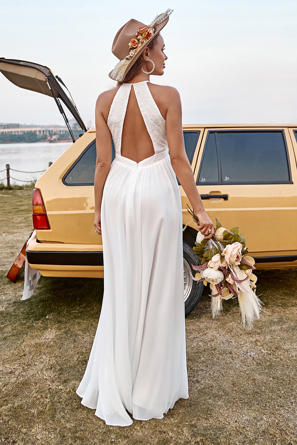 Vestido de Novia Halter Boho Blanco